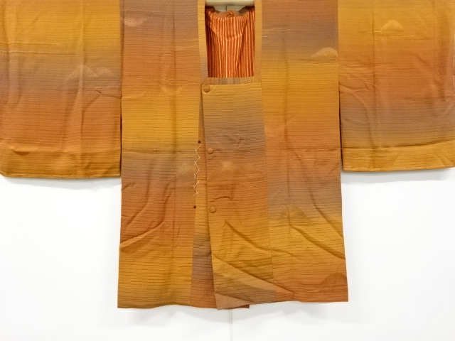 JAPANESE KIMONO / VINTAGE UNUSED MICHIYUKI COAT / SILK / WOVEN DISTANT MOUNTAINS